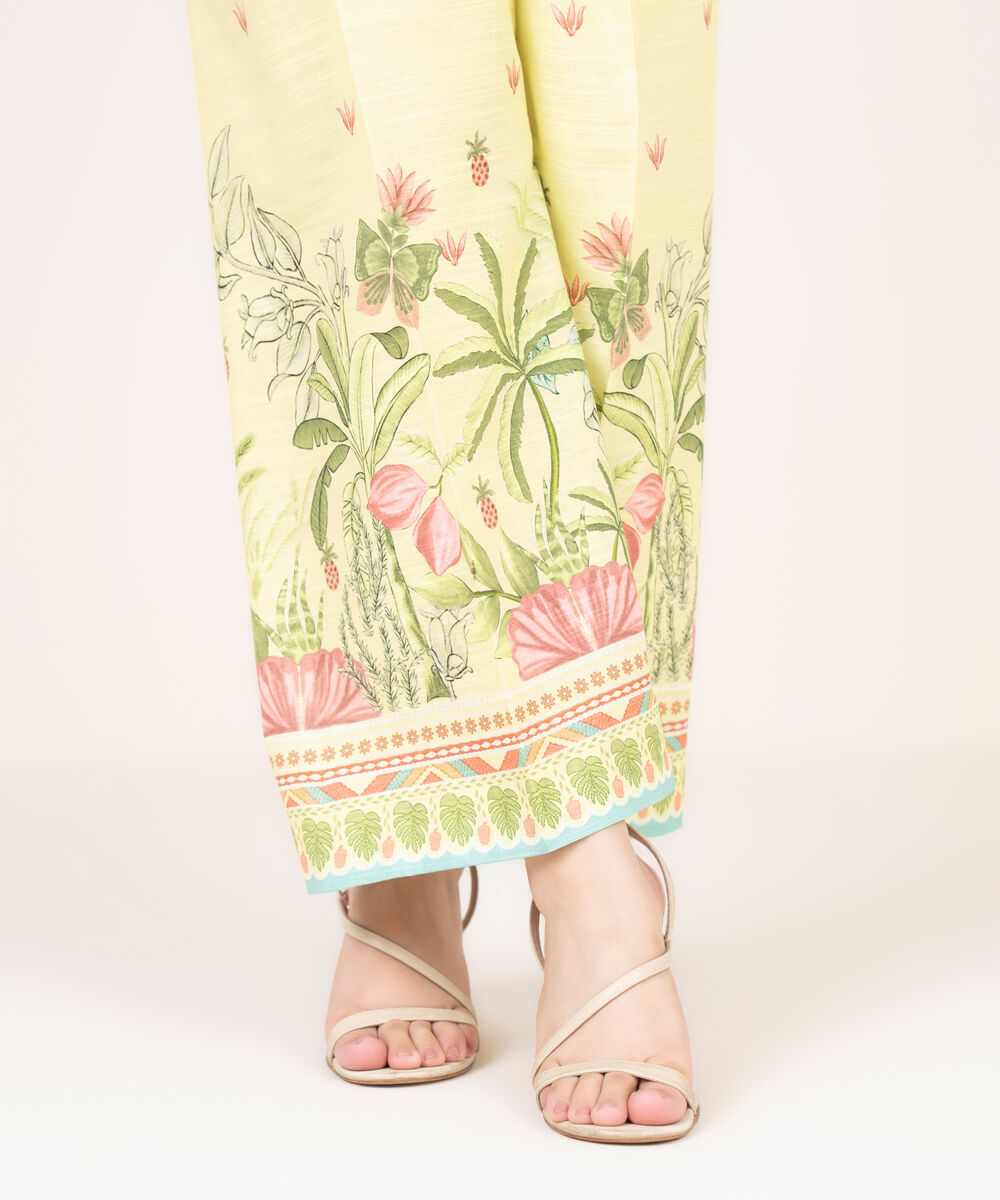 Women's RTW Khaddar Printed Yellow Culottes