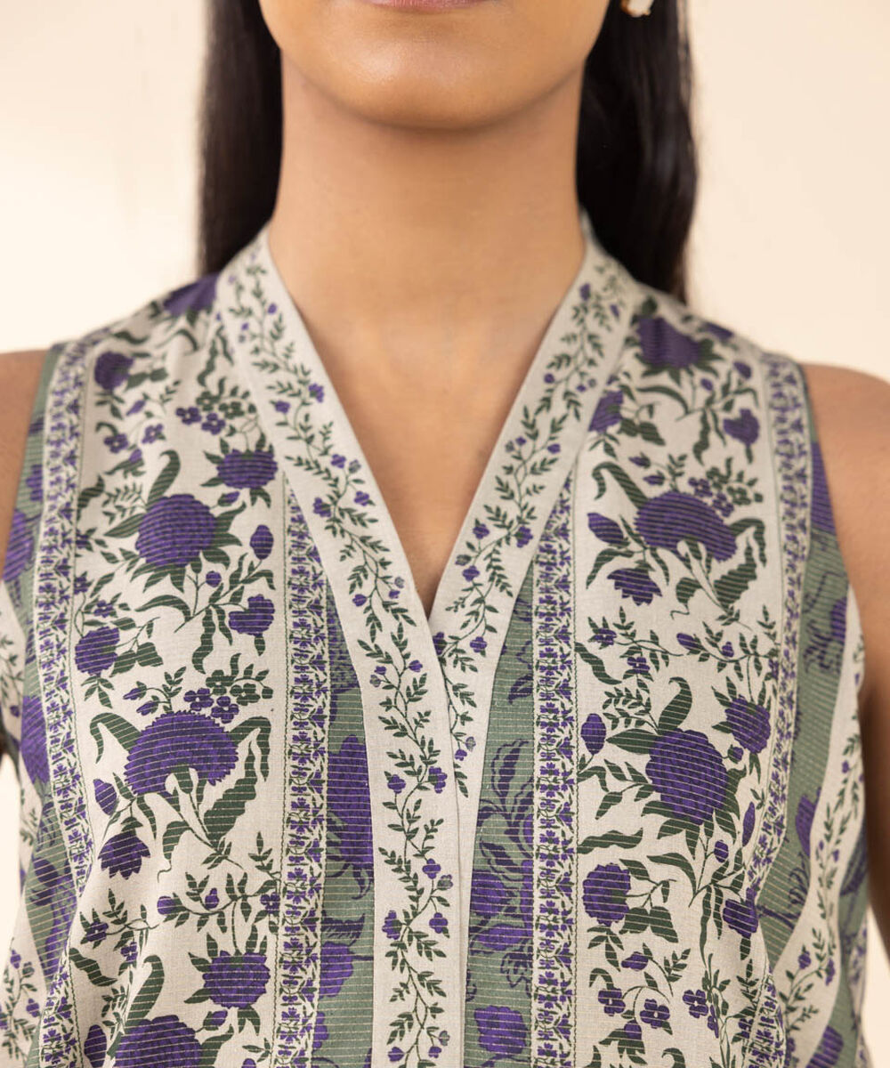 Unstitched Women's Off White Lawn Printed 3 Piece Suit