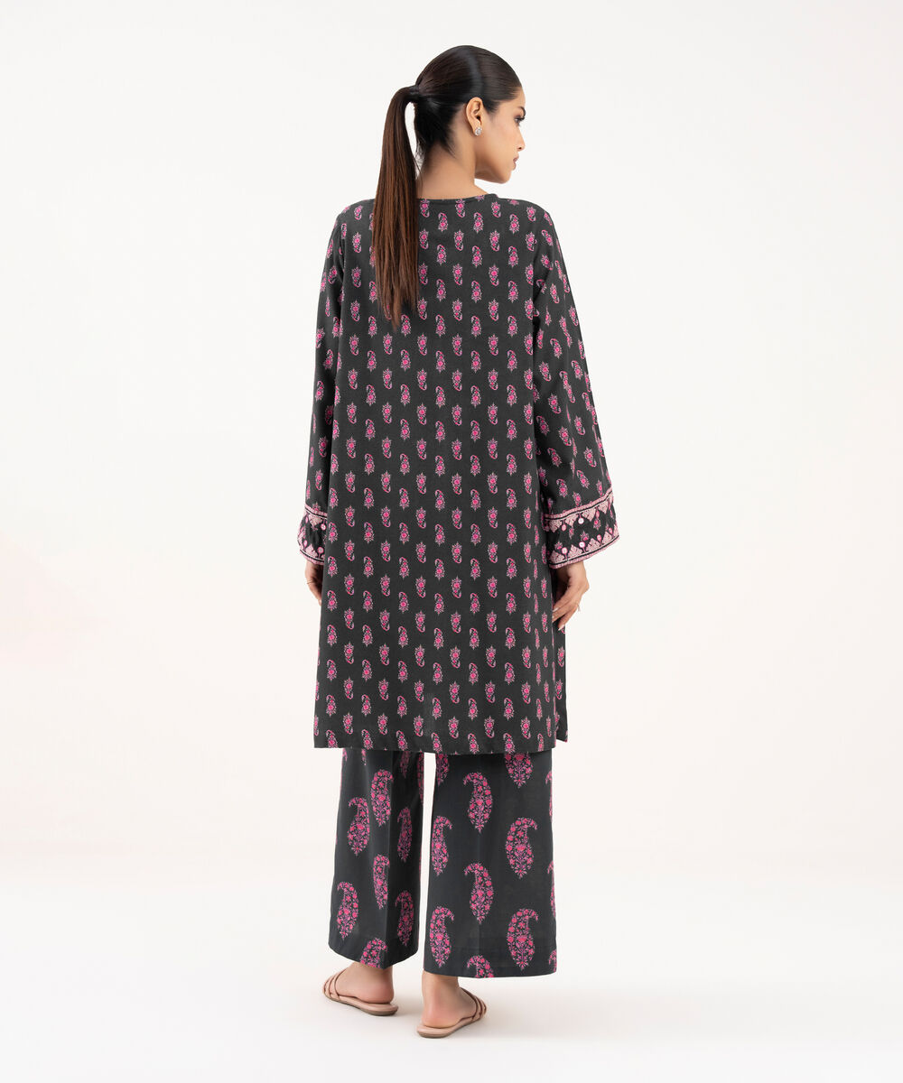Women's RTW Lawn Viscose Black Embroidered A-Line Shirt