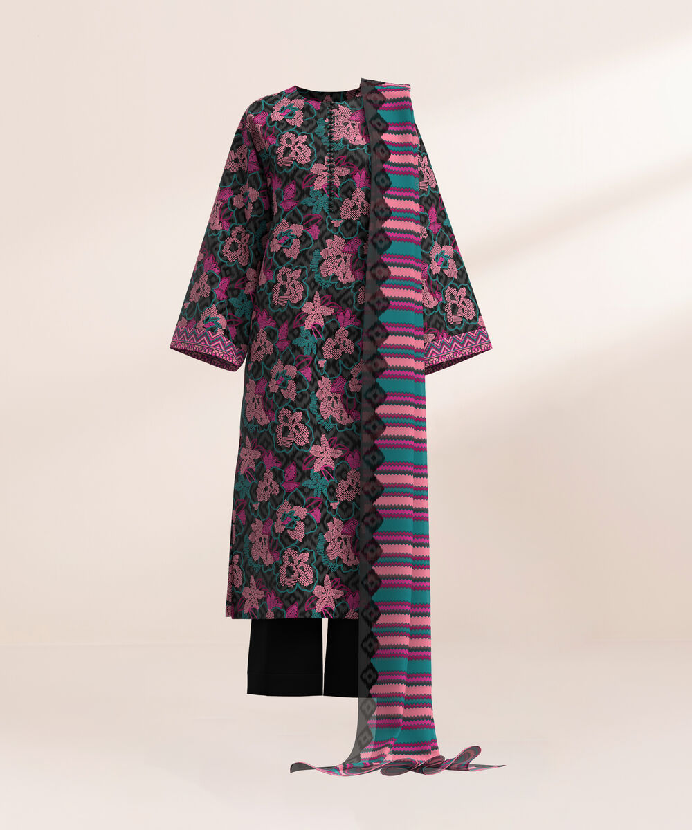 Women's Three Piece Printed Multi Lawn Suit