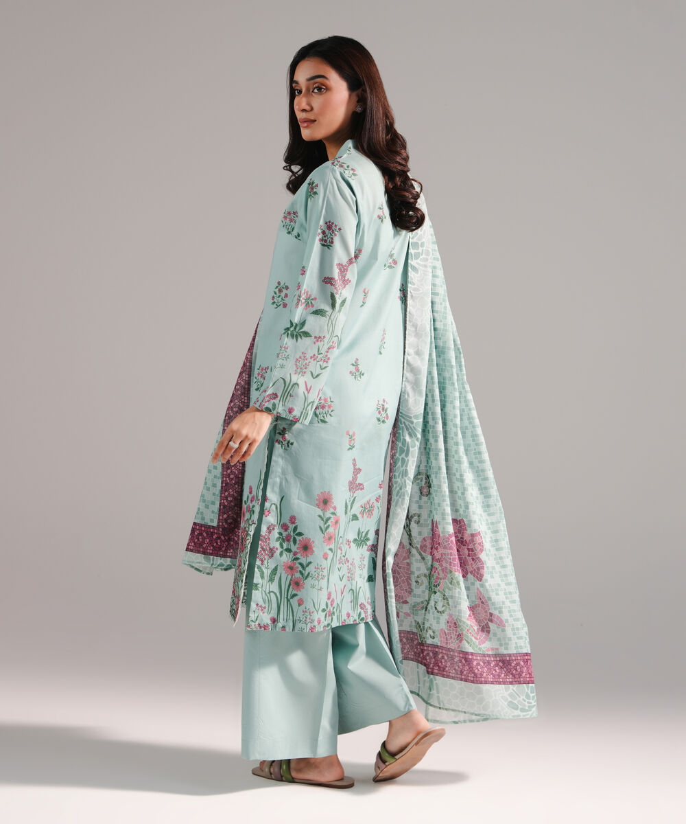 Women's RTW Lawn Printed Blue 3 Piece Suit