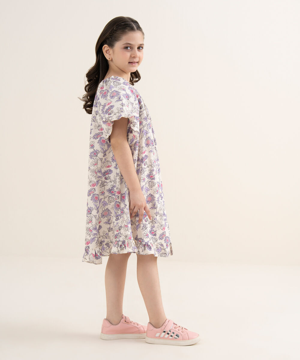 Girl's Khaddar Printed Green Frock