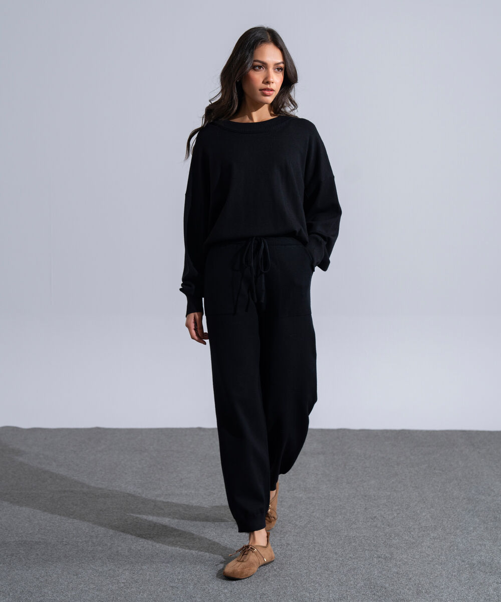 Women's Western Wear Black Knit Jogger Trousers