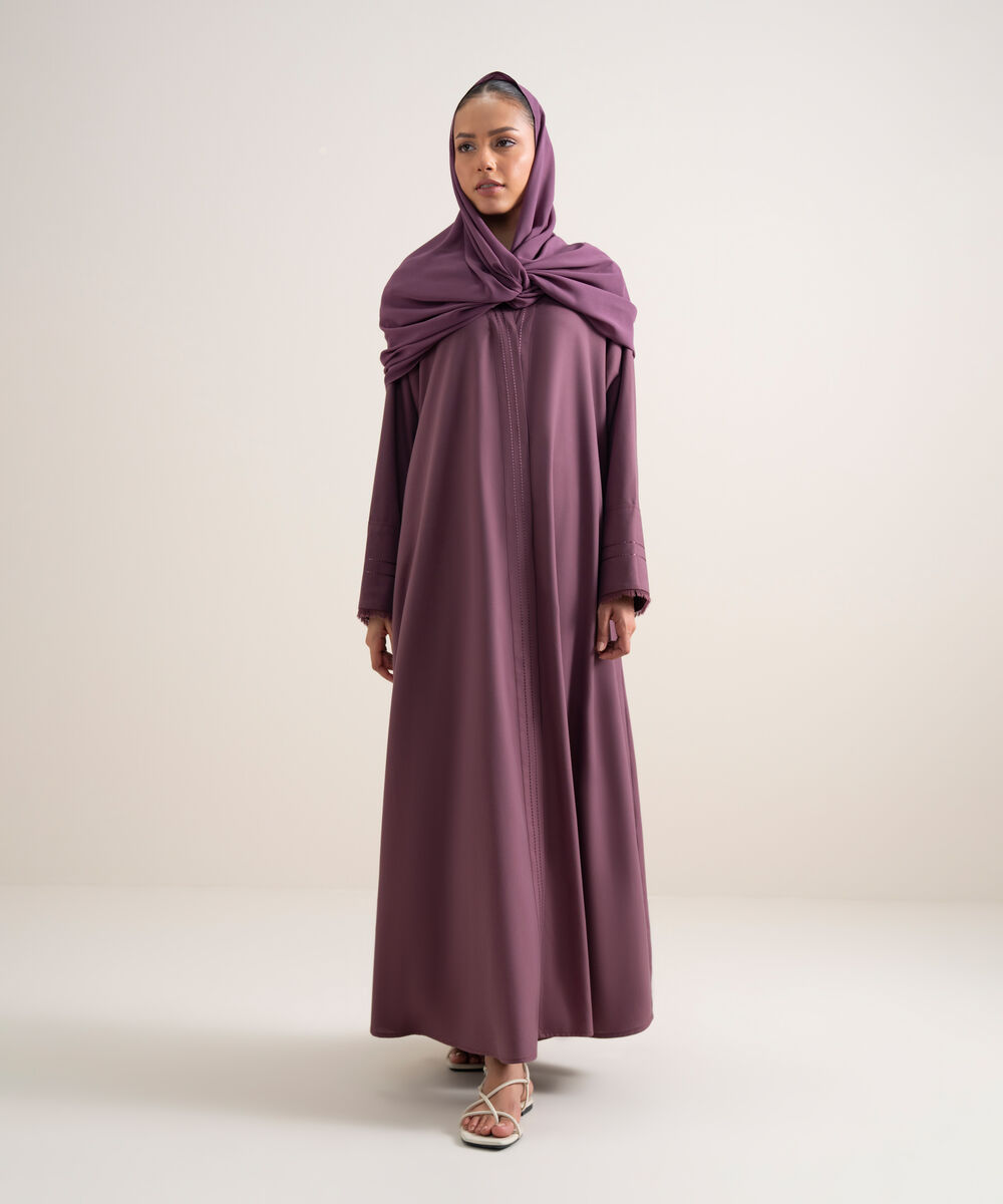 Women's Burgundy Button Through Raglan Abbaya