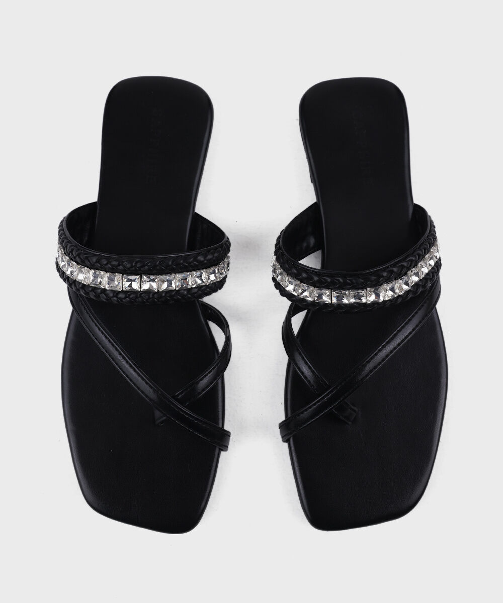 Woman - Black Embellished Kolapuri