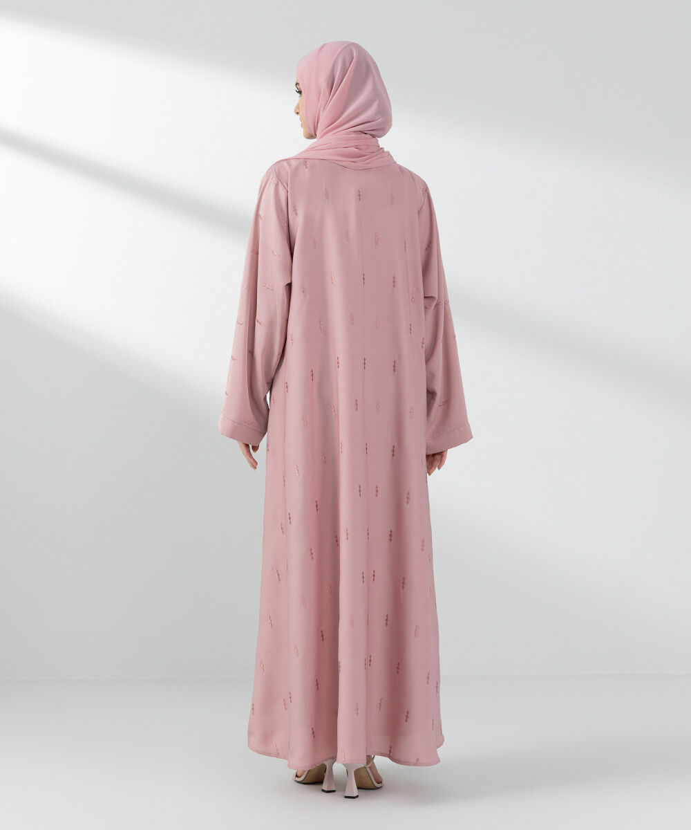 Woman - Pink Embroidered Button Through Abaya Set
