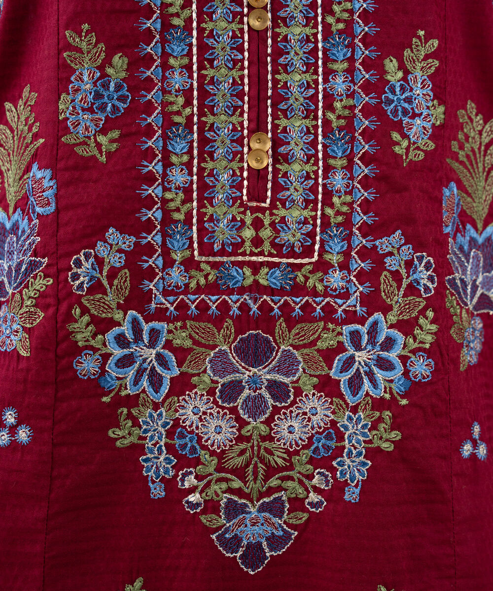 Women's RTW Dobby Embroidered Maroon 3 Piece Suit