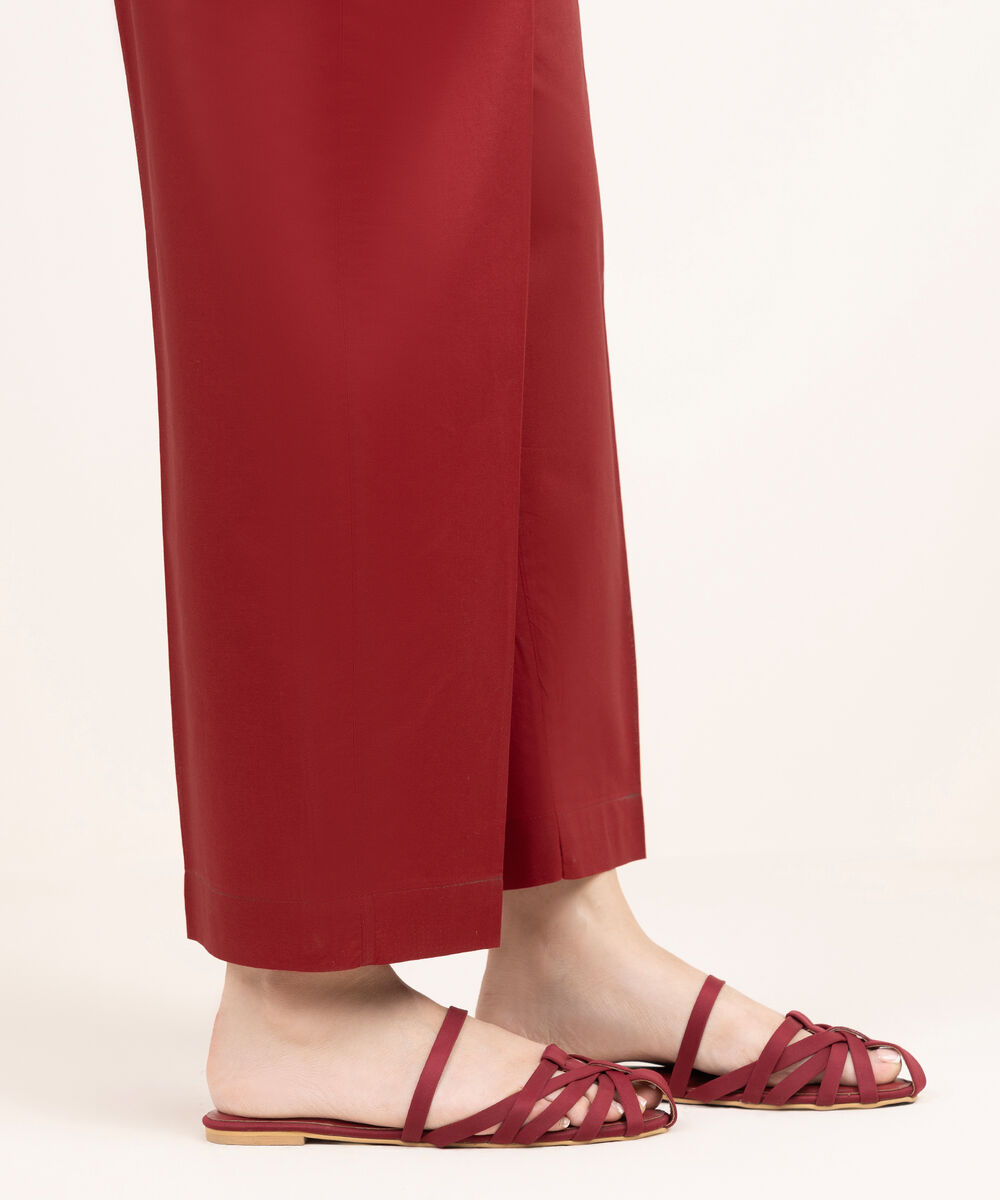 Women's RTW Linen Solid Maroon Straight Pants