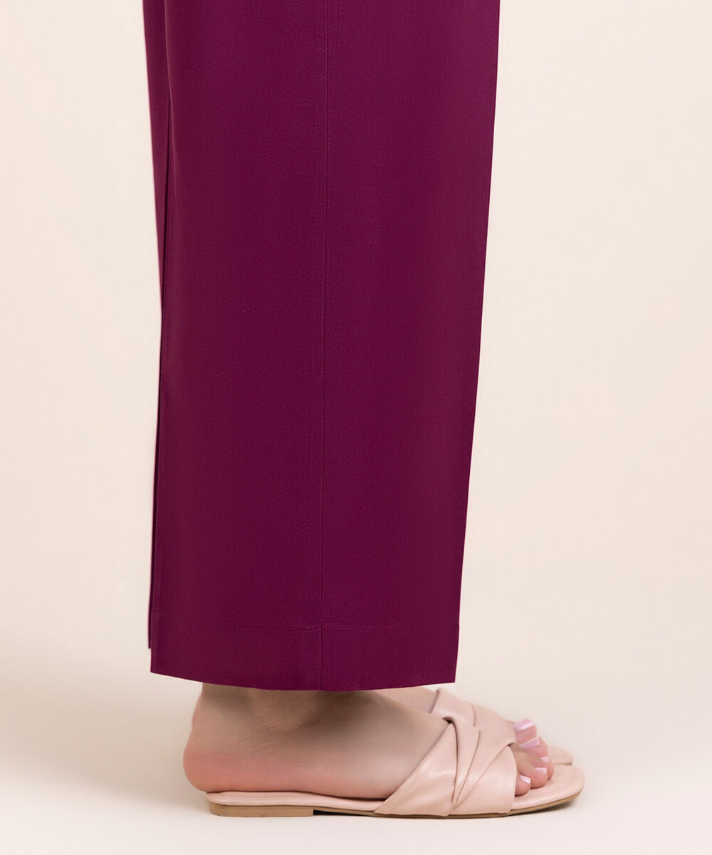 Woman - Pink Solid Cambric Straight Pants