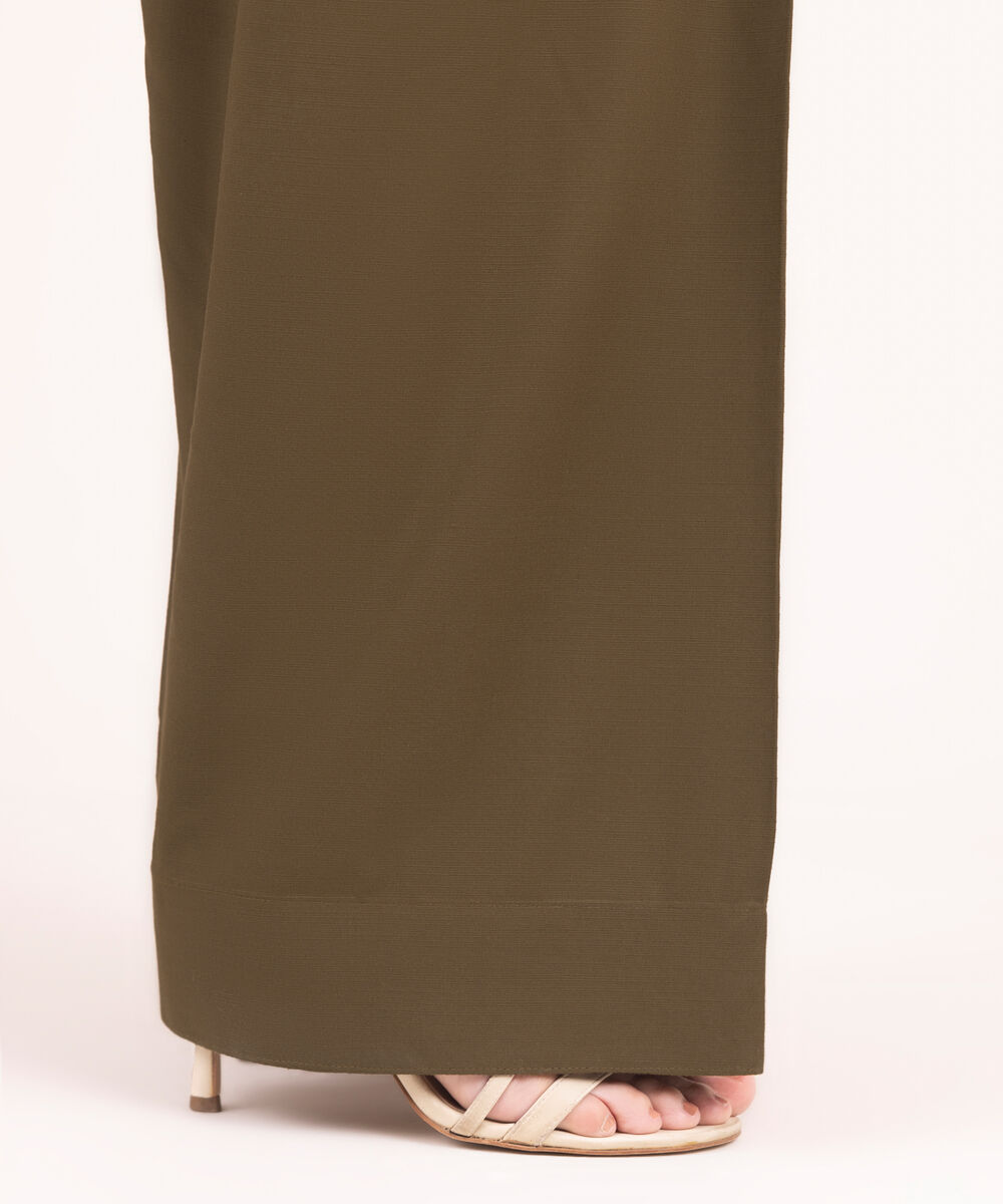 Women's RTW Textured Viscose Solid Green Farshi Shalwar