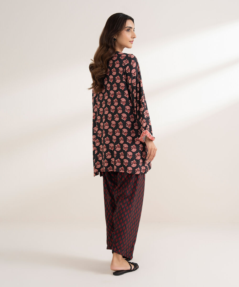 Women's RTW Arabic Dobby Printed Straight Black Shirt