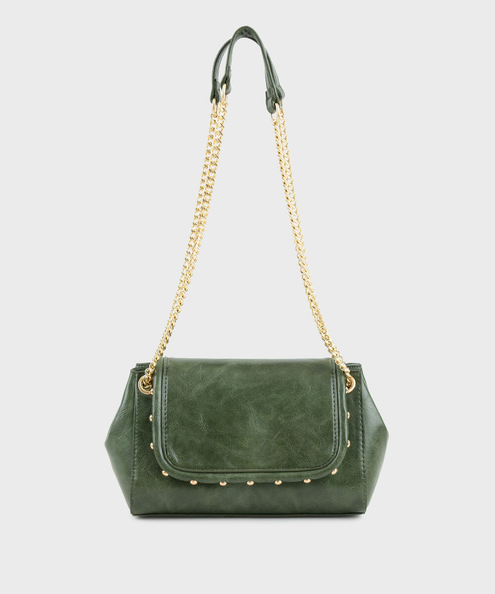 Women's Green Cross Body Bag With Metal Chain