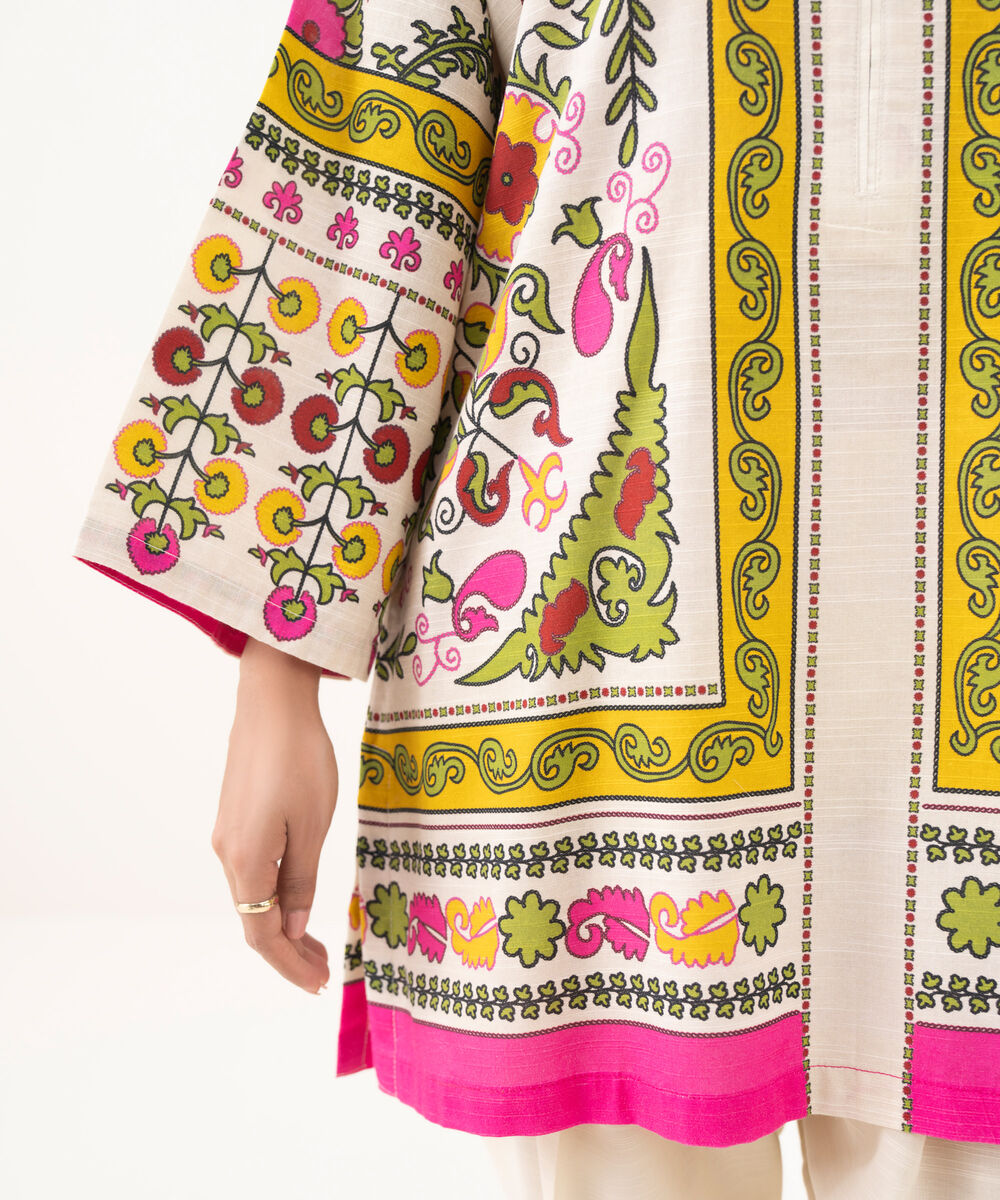 Women's RTW Light Khaddar Printed Off White Drop Shoulder Shirt