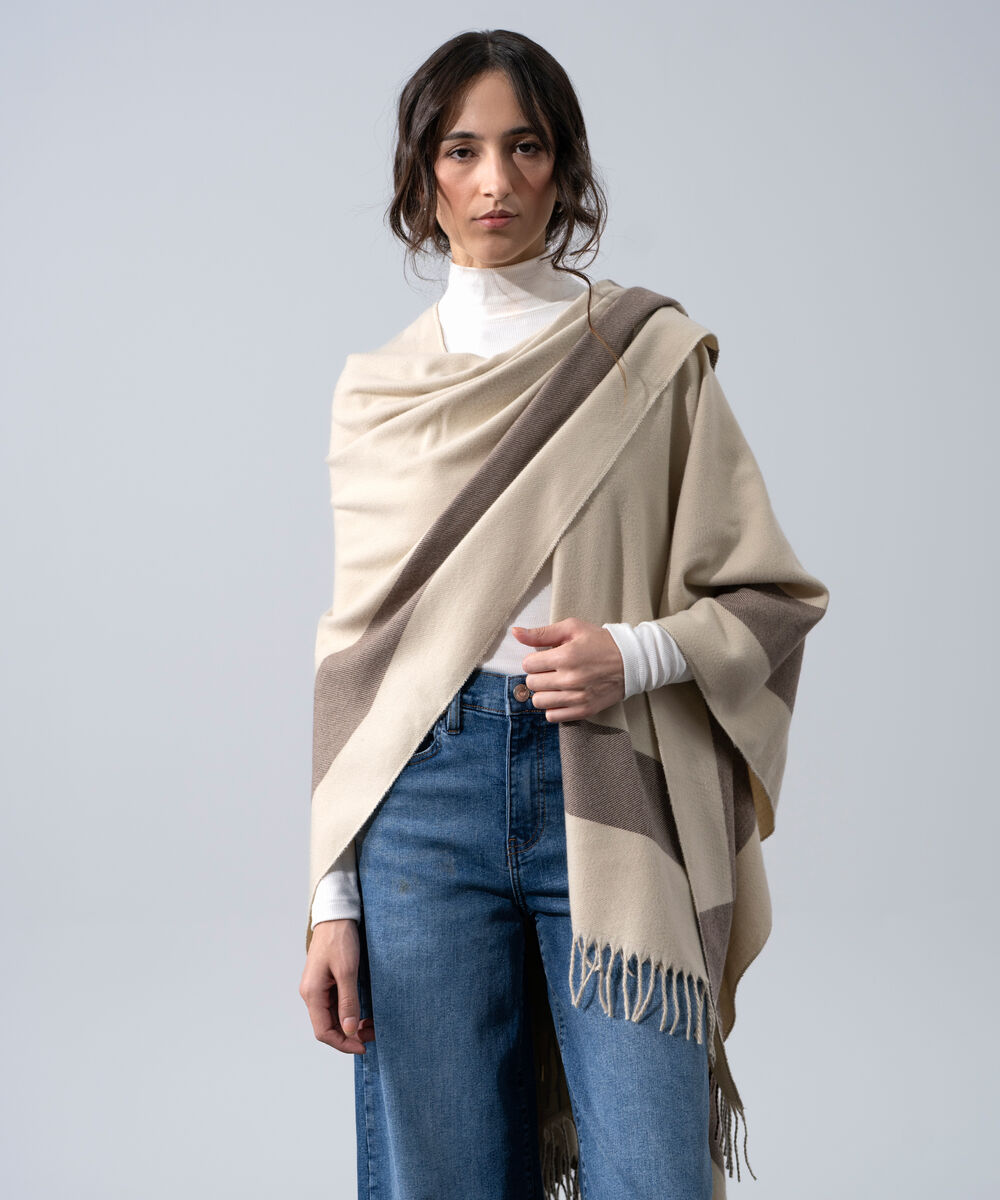 Women's Western Wear Beige Polyester Cape Shawl
