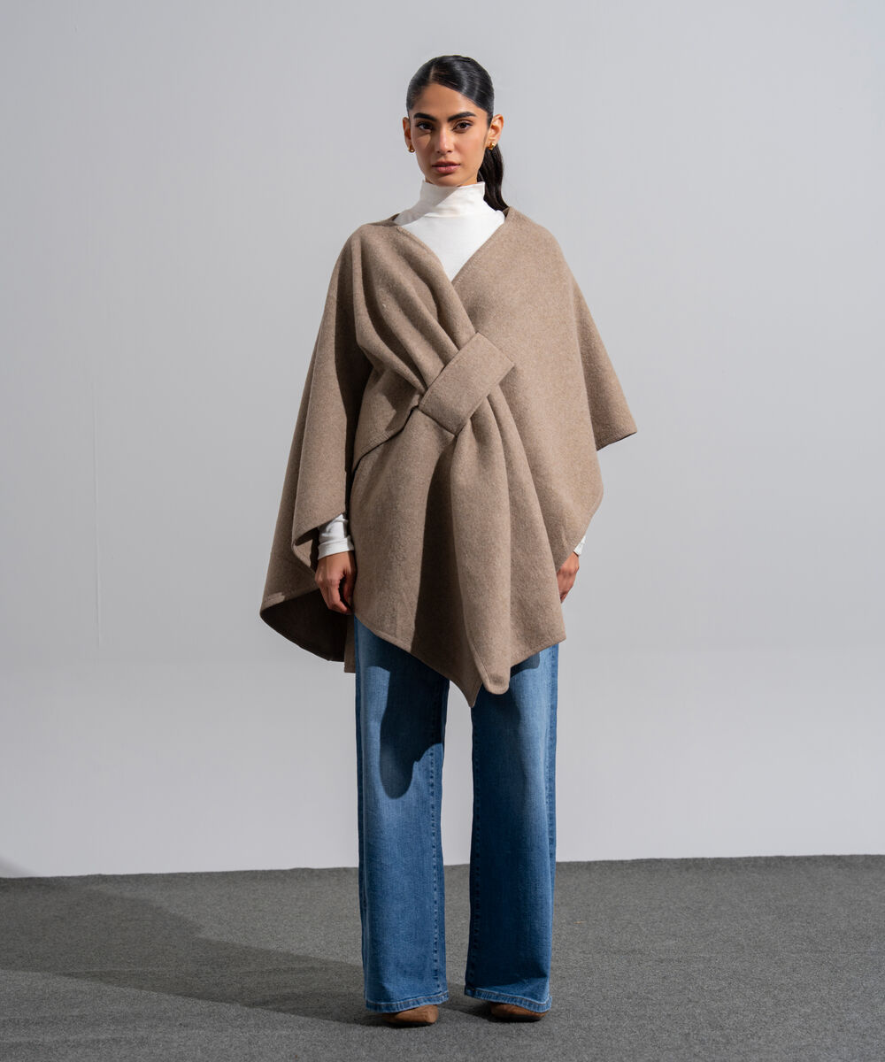 Women's Western Wear Taupe Polyester Cape Shawl