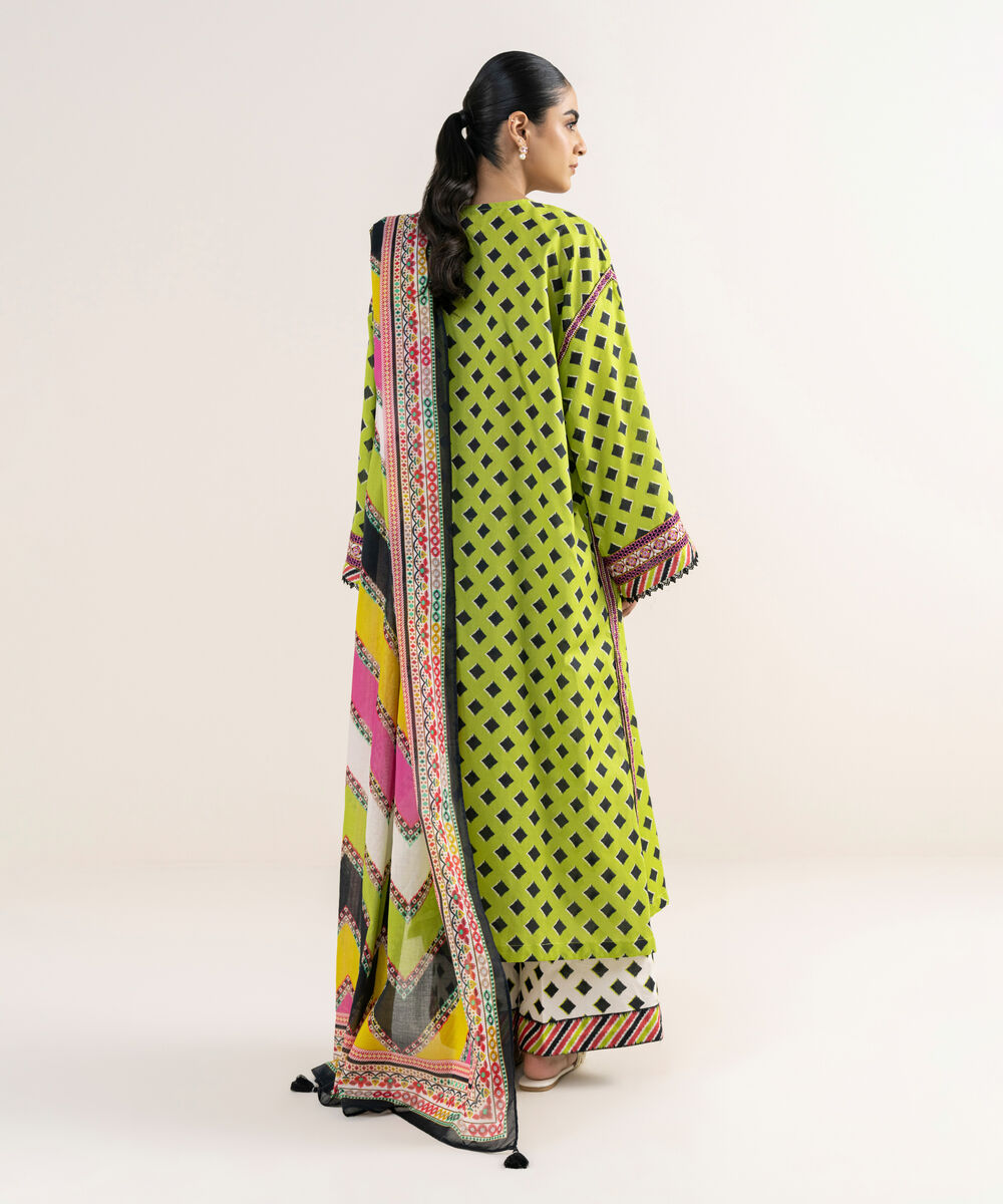 Women's RTW Lawn Green Embroidered 3 Piece Suit