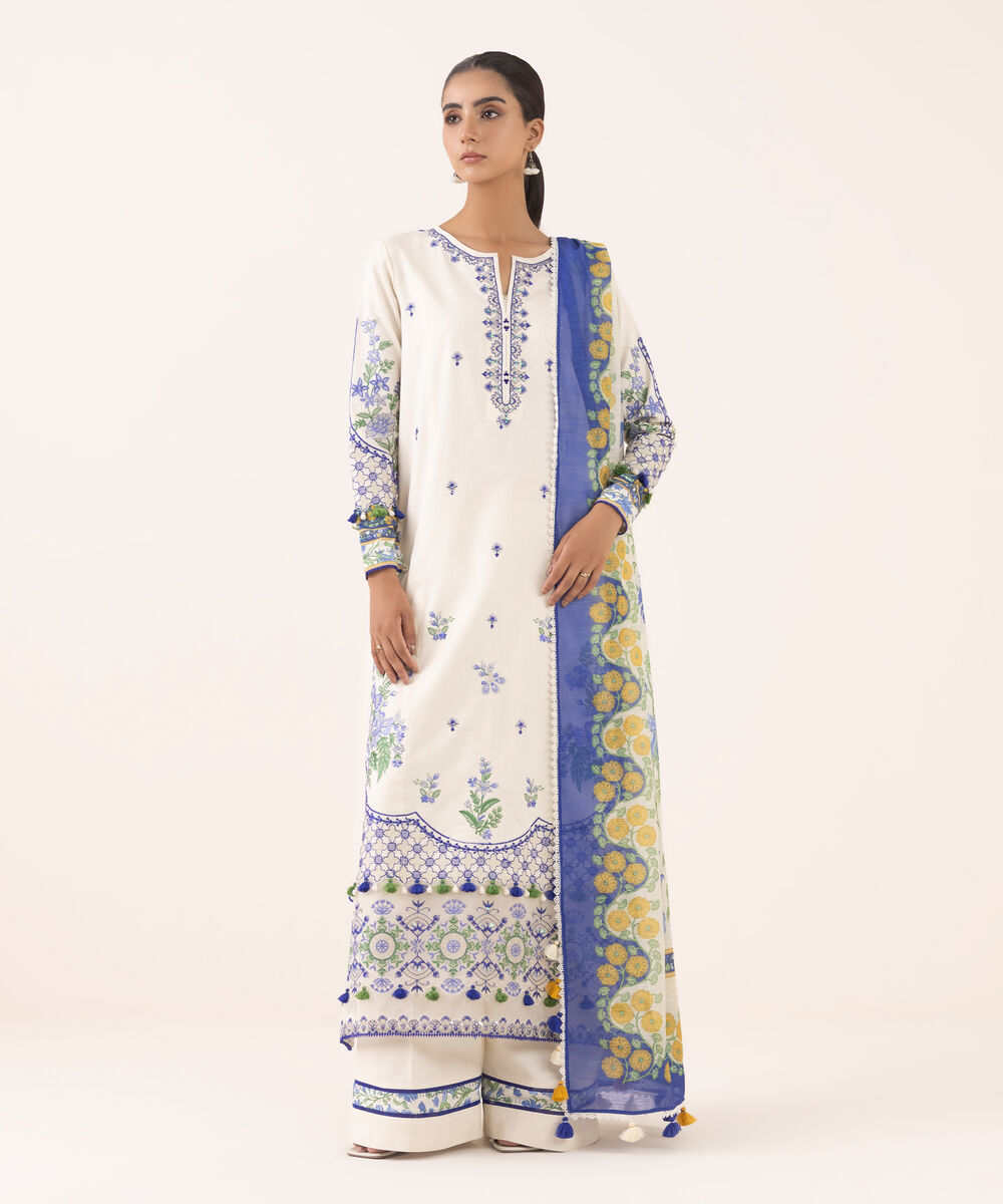 Women's Unstitched Light Cotton Satin Dyed Three Piece Suit