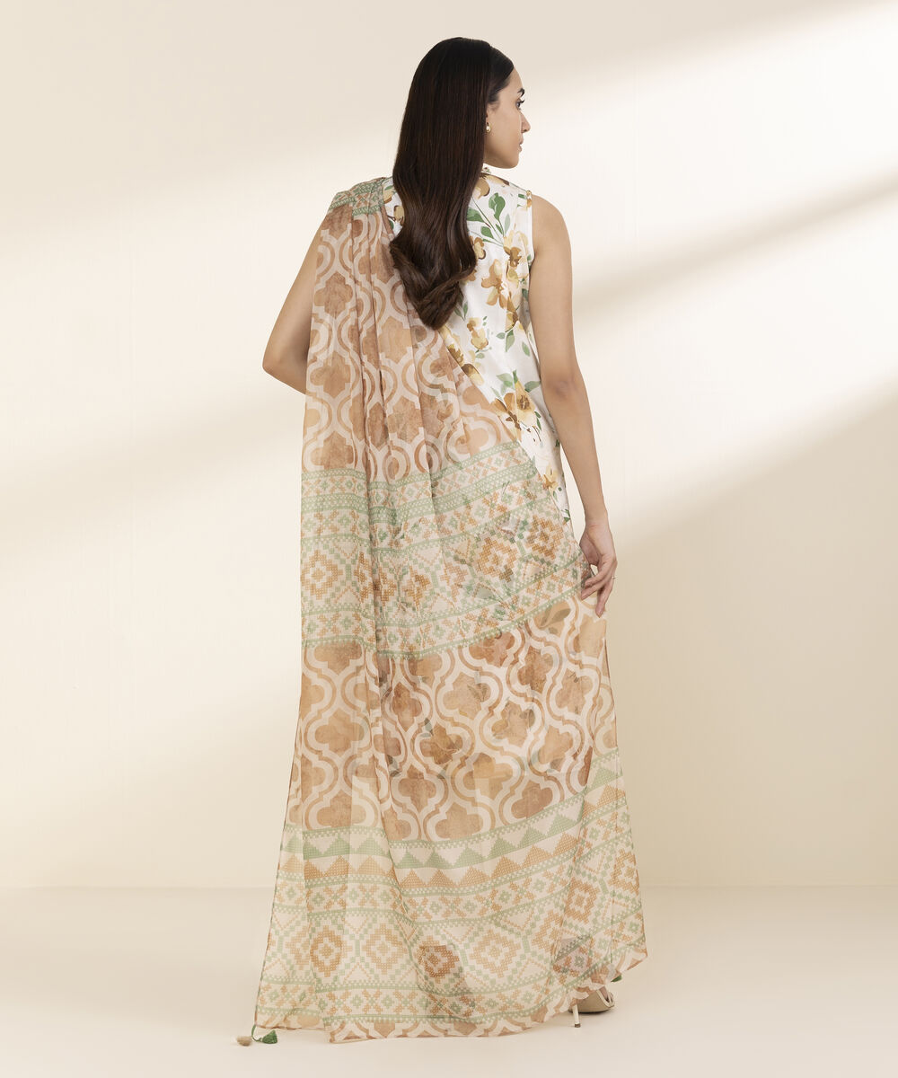 Unstitched Women's Off White Lawn 3 Piece Suit