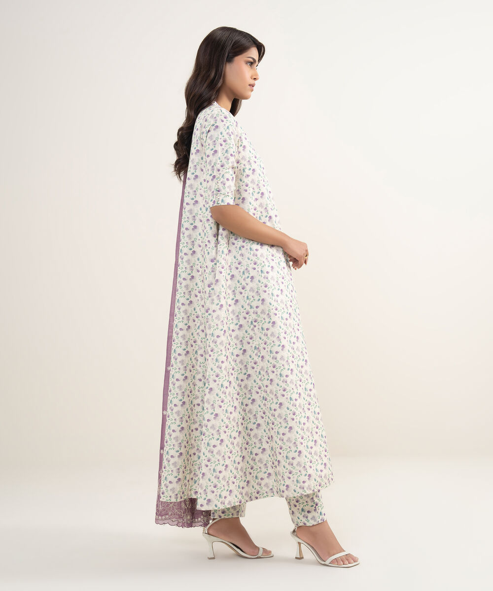 Women's Unstitched Zari Lawn Embroidered Purple 3 Piece Suit