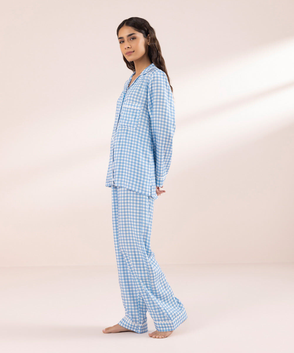 Women's Sleepwear Checkered Viscose PJ Set with lace