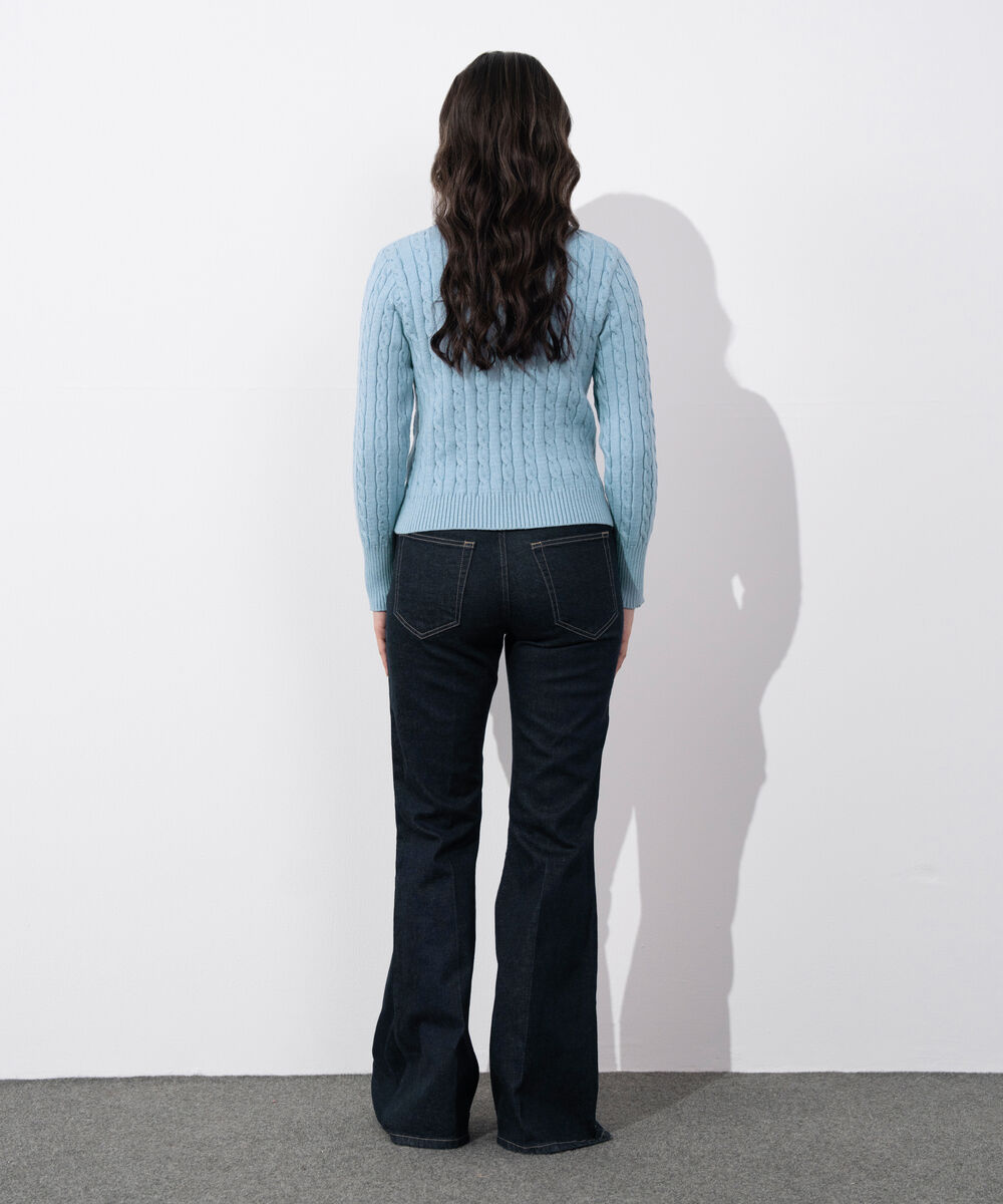 Women's Western Wear Blue Cable Knit Sweater