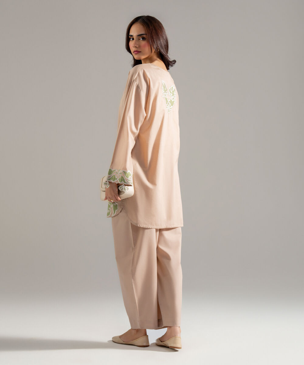 Women's RTW Lawn Solid Embroidered Beige 2 Piece Suit