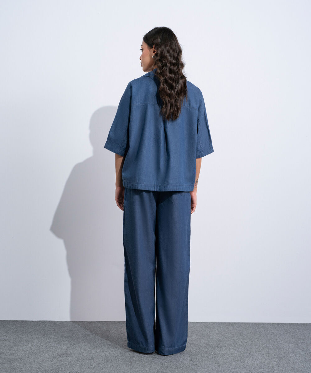 Women's Western Rinse Wash Denim Top With Kimono Sleeve