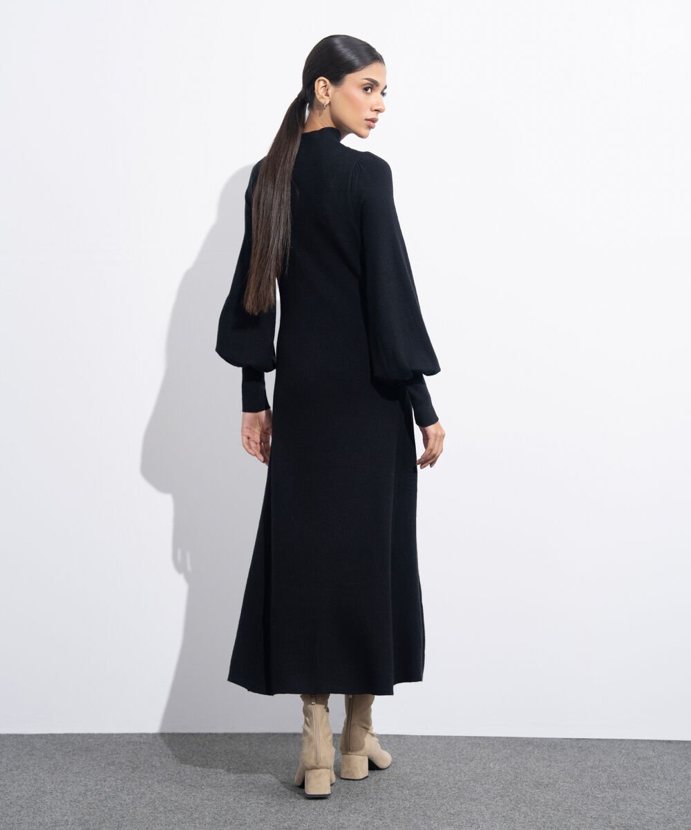 Women's Western Wear Black Sweater Knit Dress