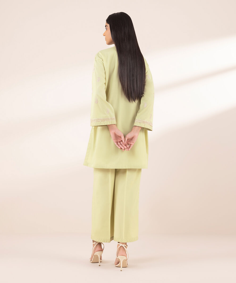 Women's RTW Textured Lawn Beige Embroidered Boxy Shirt