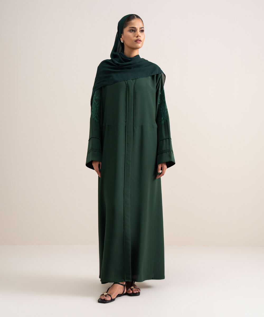 Women's Polyster Green Embroidered Kimono Set