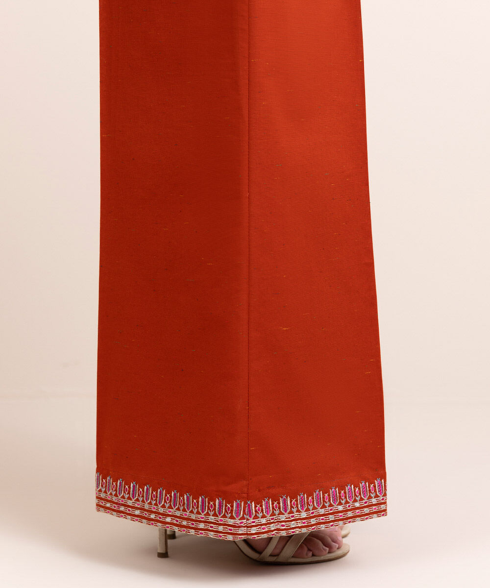 Women's Pret Multineps Orange Embroidered Flared Pants