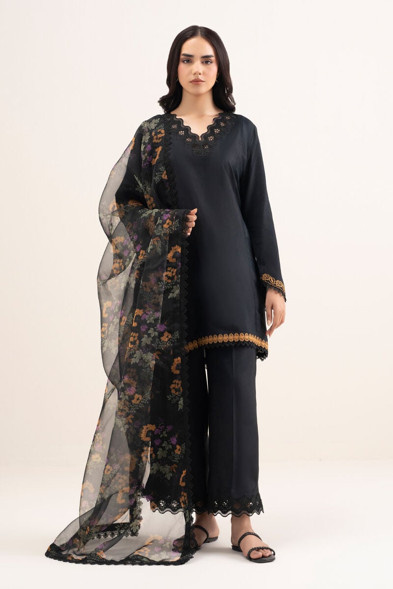 3 Piece - Embroidered Raw Silk Suit