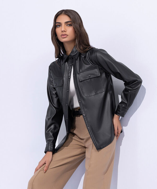 Faux Leather Overshirt null