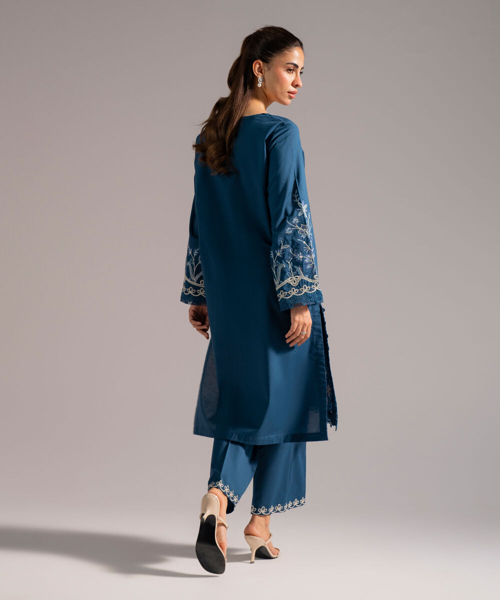 Women's RTW Cambric Embroidered Teal 2 Piece Suit