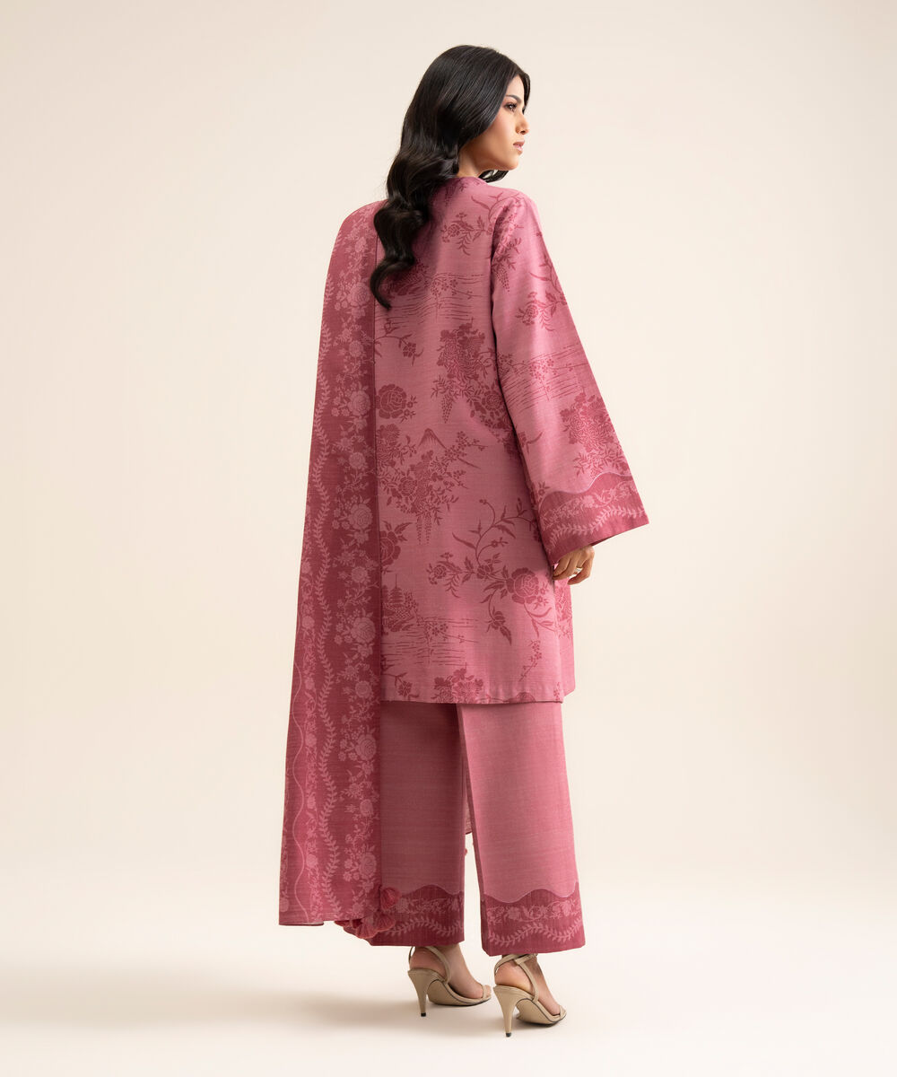 Women's Unstitched Light Khaddar Printed Pink 3 Piece Suit