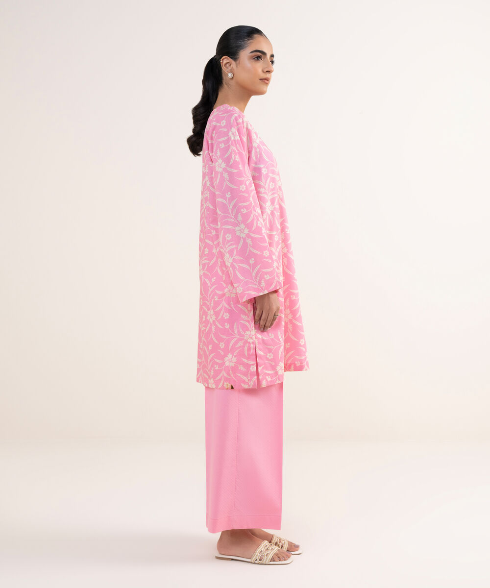 Women's RTW Textured Lawn Pink Embroidered Straight Shirt