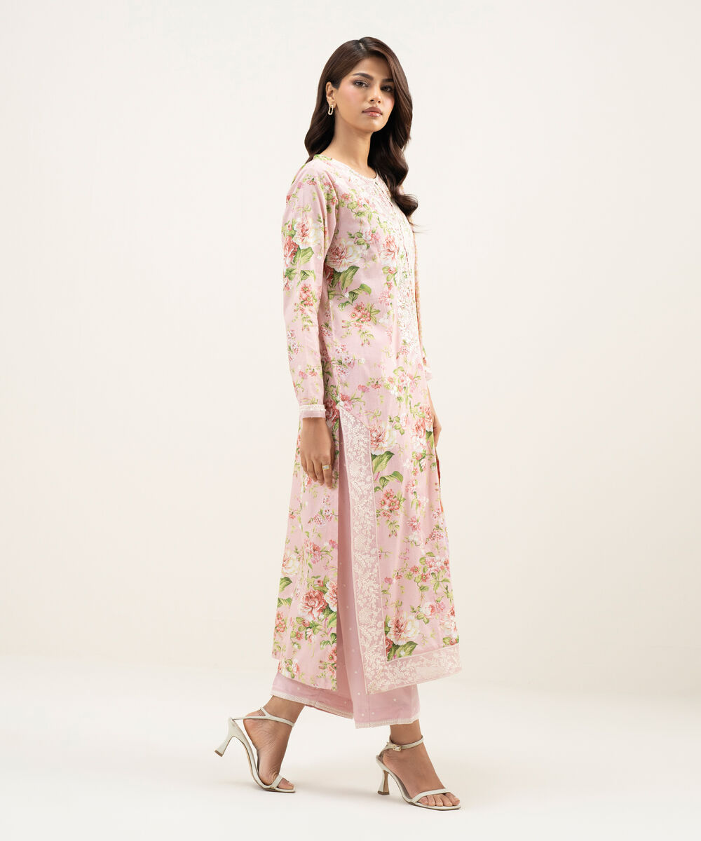 Women's RTW Lawn Embroidered Pink 3 Piece Suit