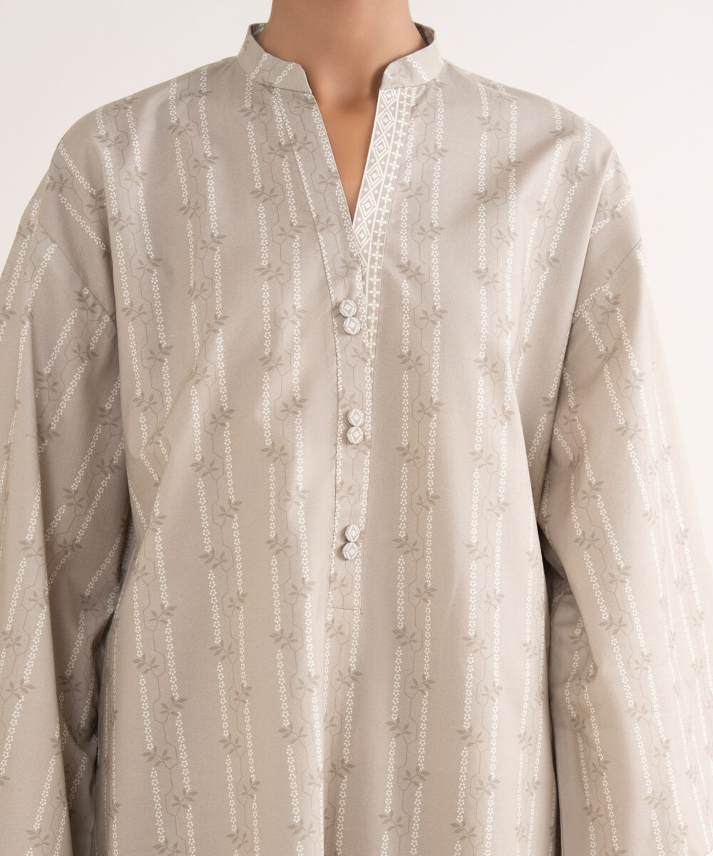 Women's Unstitched Cotton Printed Grey 3 Piece Suit