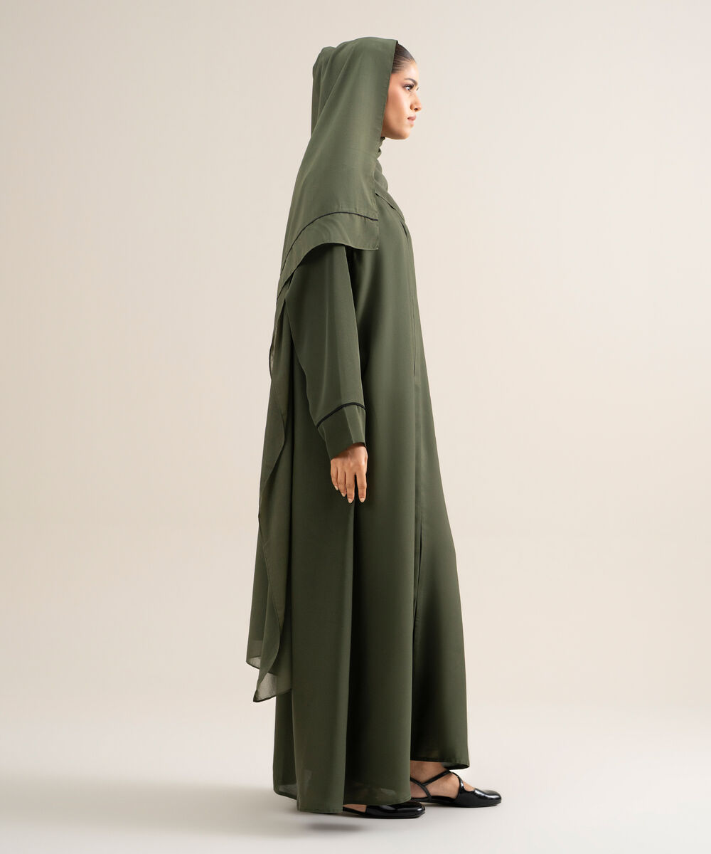 Women's Polyster Army Green Raglan Abbaya Set