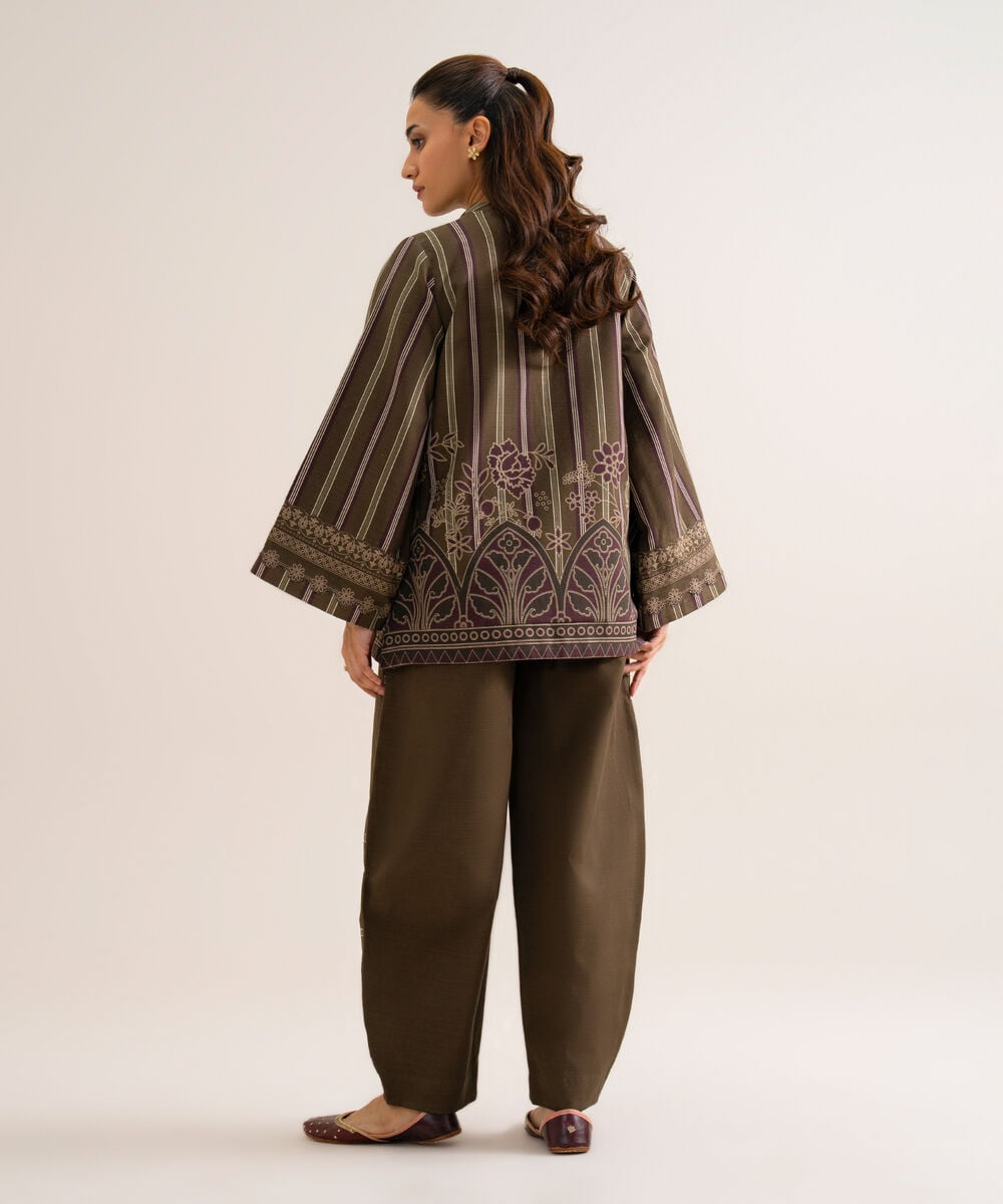 Women's Unstitched Premium Khaddar Printed Brown 2 Piece Suit