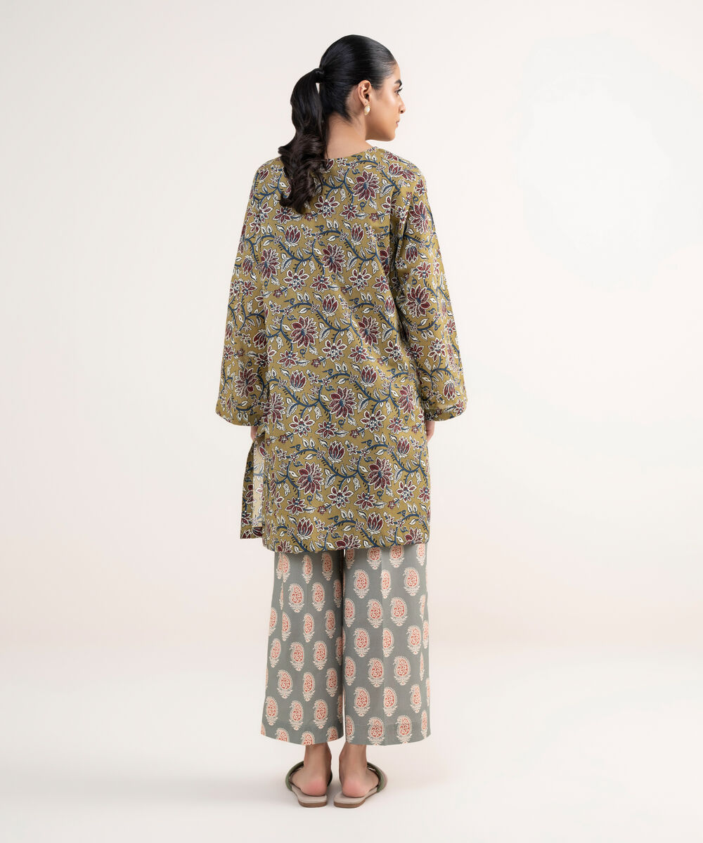 Women's RTW Lawn Green Embroidered Straight Shirt