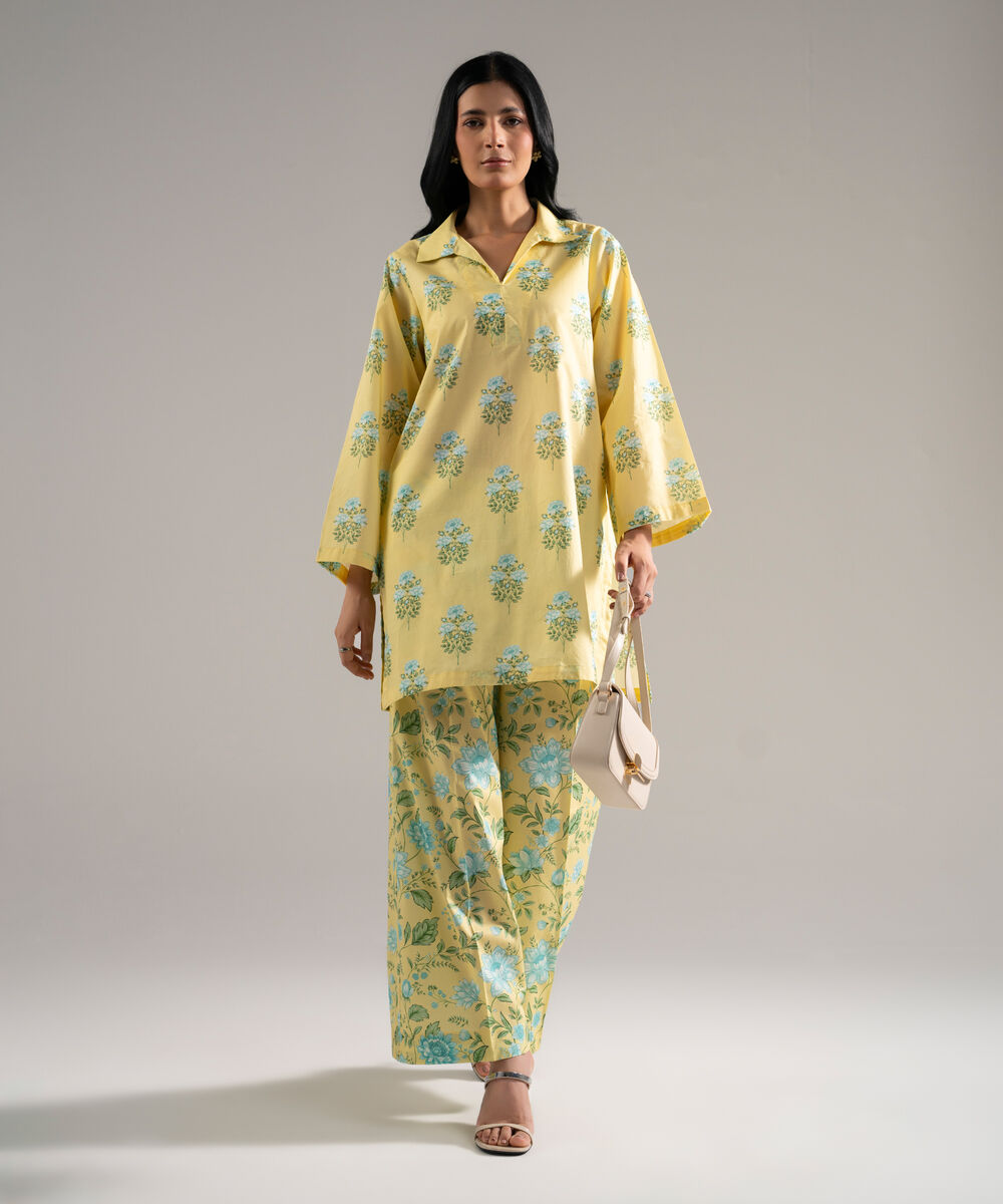 Women's RTW Lawn Printed Yellow Straight Shirt