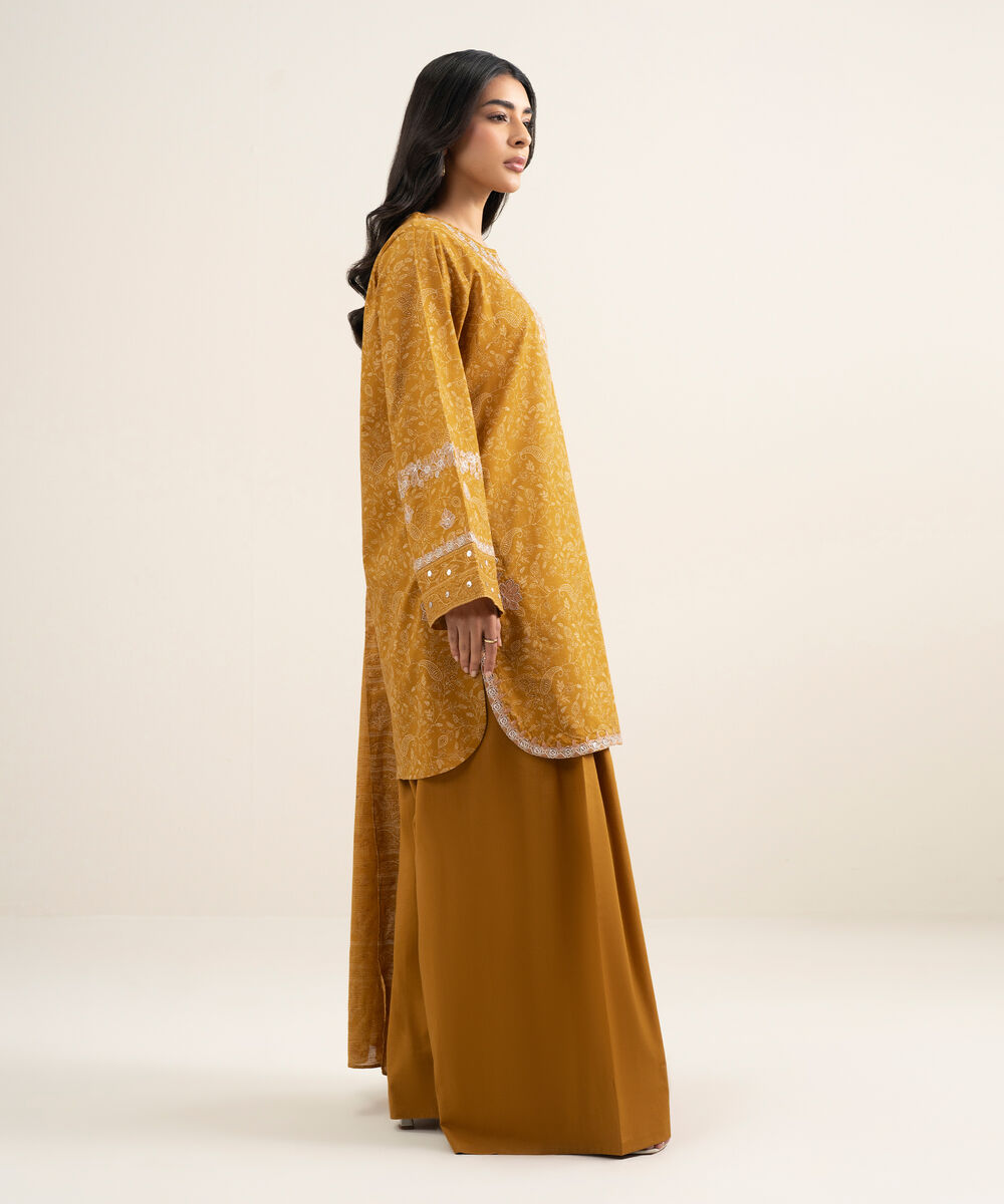 Women's Unstitched Lawn Embroidered Yellow 3 Piece Suit