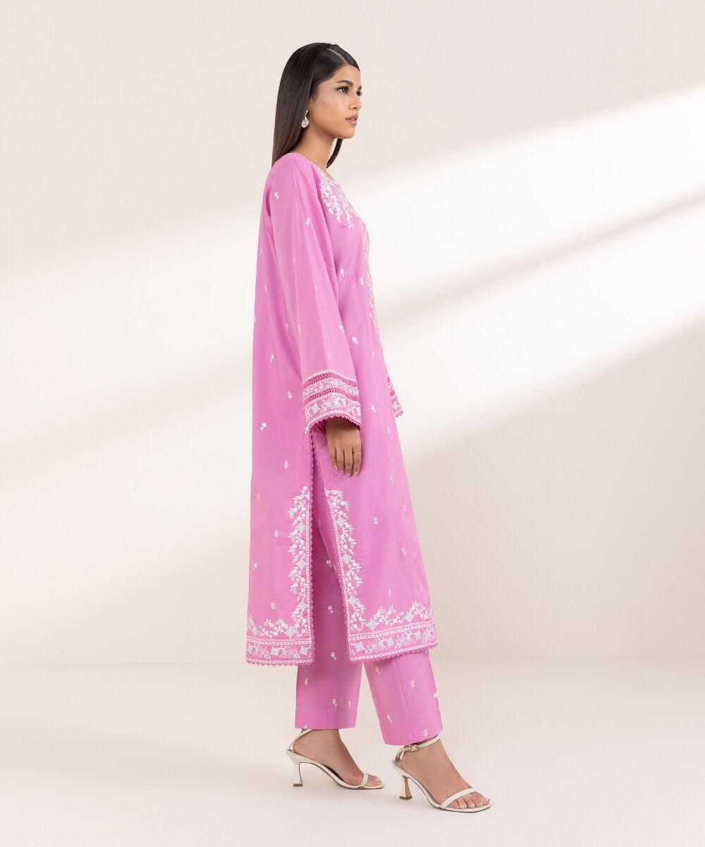 Women's RTW Lawn Pink Embroidered A-Line Shirt