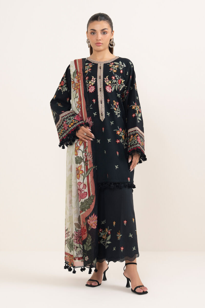 3 Piece -  Embroidered Dobby Suit