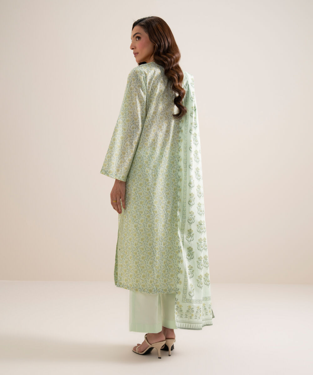 Women's Unstitched Lawn Embroidered Off White and Light Pink 3 Piece Suit