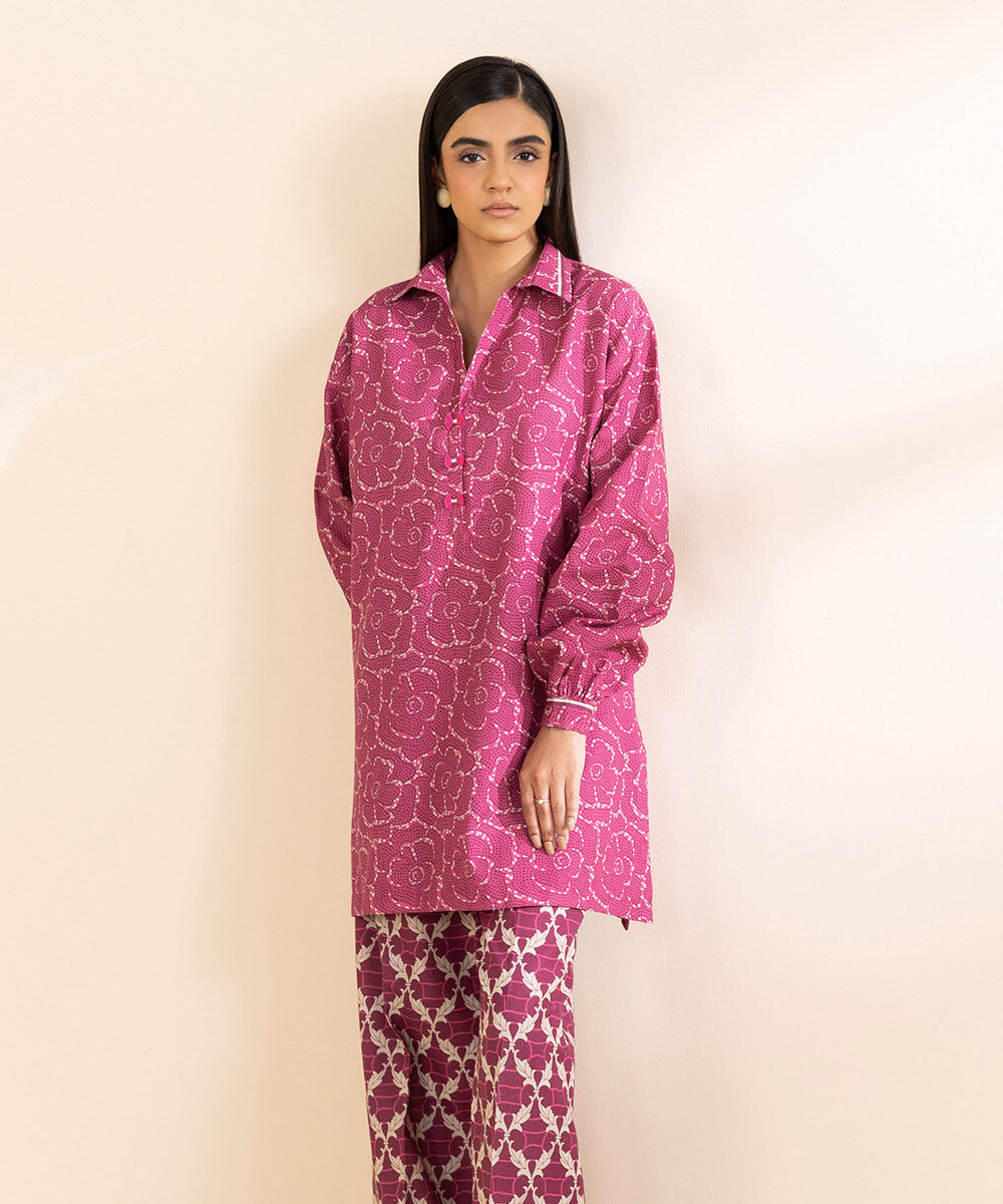 Women's Unstitched Light Khaddar Printed Pink 2 Piece Suit