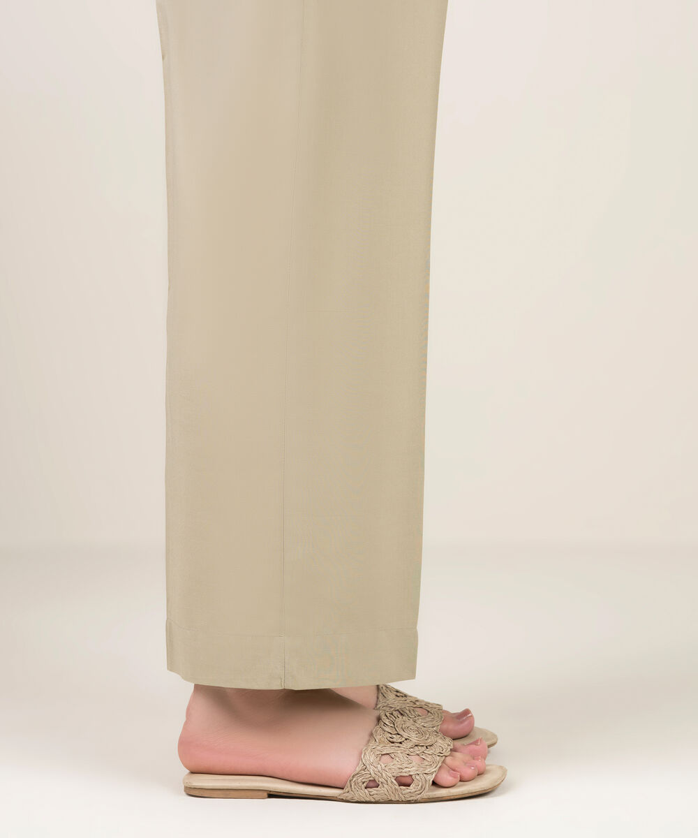 Women's RTW Cotton Viscose Solid Grey Straight Pants