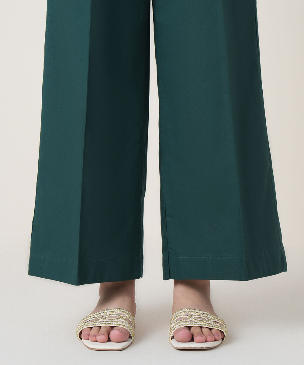 Women's RTW Cambric Green Solid Trousers