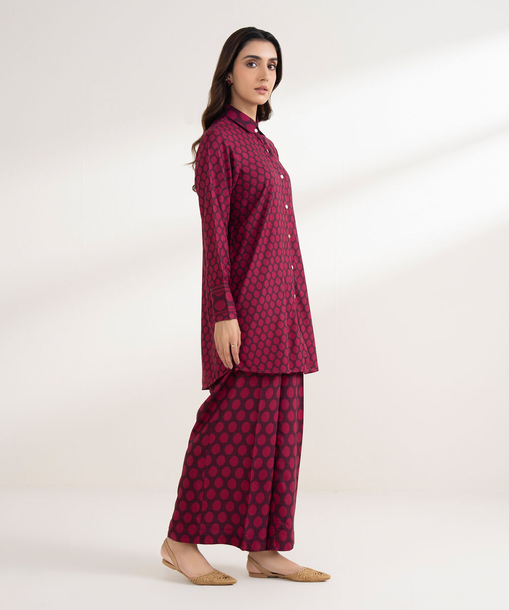 Women's RTW Viscose Linen Printed Straight Pink Shirt